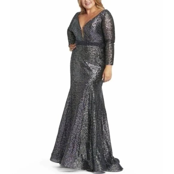 Mac Duggal 67246 Multi-Colored Sequin Beaded Waist Trumpet Gown Size 14W NWT - Picture 1 of 8